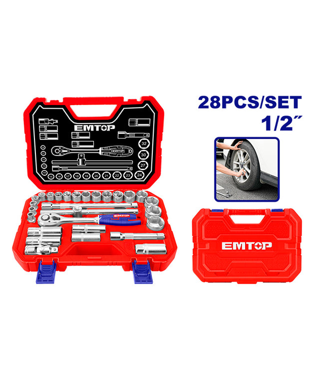 EMTOP ESKT12281   28-Piece 1/2" Socket Set