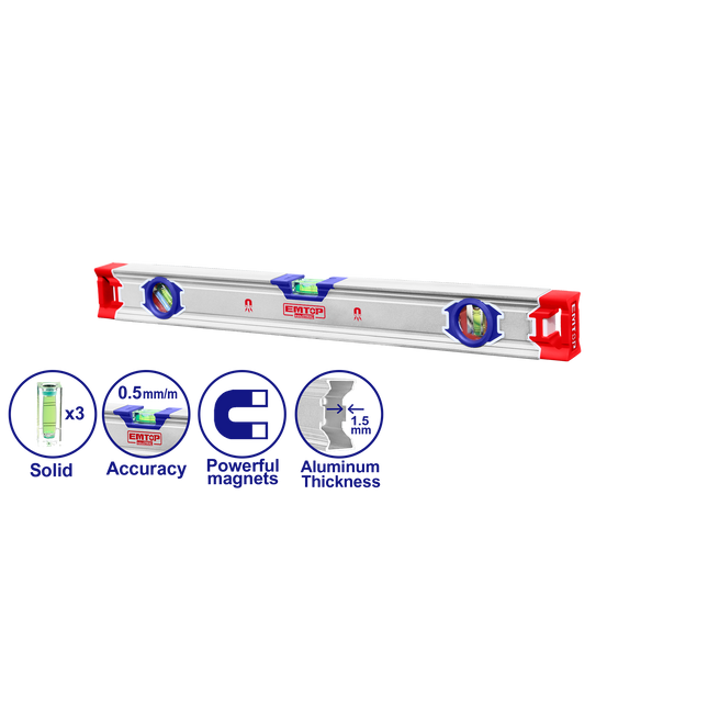 EMTOP ESLL34001 Magnetic Heavy-Duty Spirit Level – 40 cm