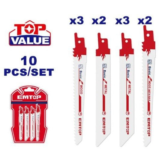 EMTOP ESSB1001 10-Piece Reciprocating Saw Blade Set

