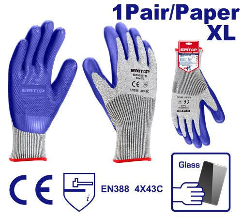 EMTOP EXGV0301XL Heavy-Duty Cut-Resistant Gloves (Blue, XL)