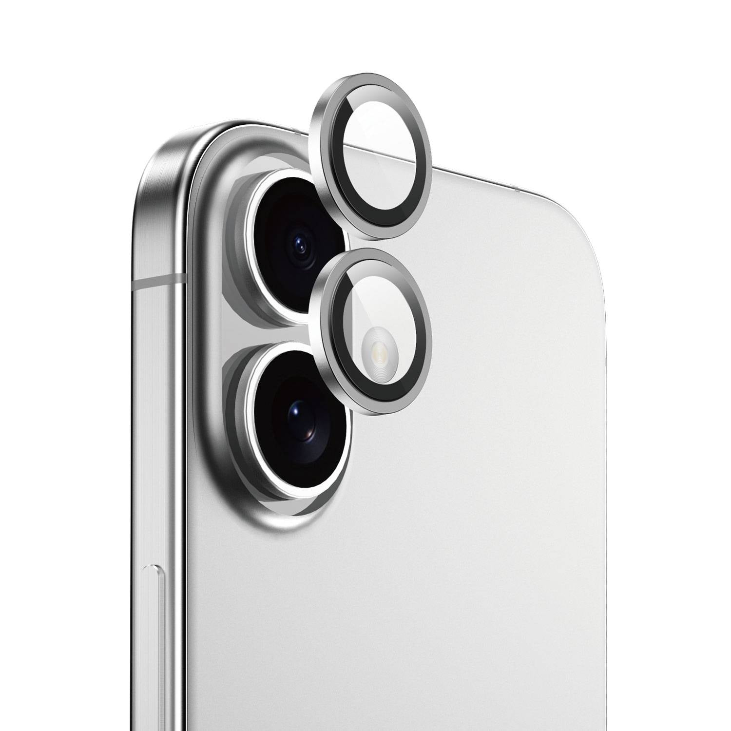 واقي عدسة زجاجي بإطار معدني أصلي من BLUEO NPB28 (قطعتان/عبوة) لهاتف iPhone 16/16 Plus - فضي ماسي واقي عدسة زجاجي بإطار معدني أصلي من BLUEO NPB28 (قطعتان/عبوة) لهاتف iPhone 16/16 Plus - فضي ماسي