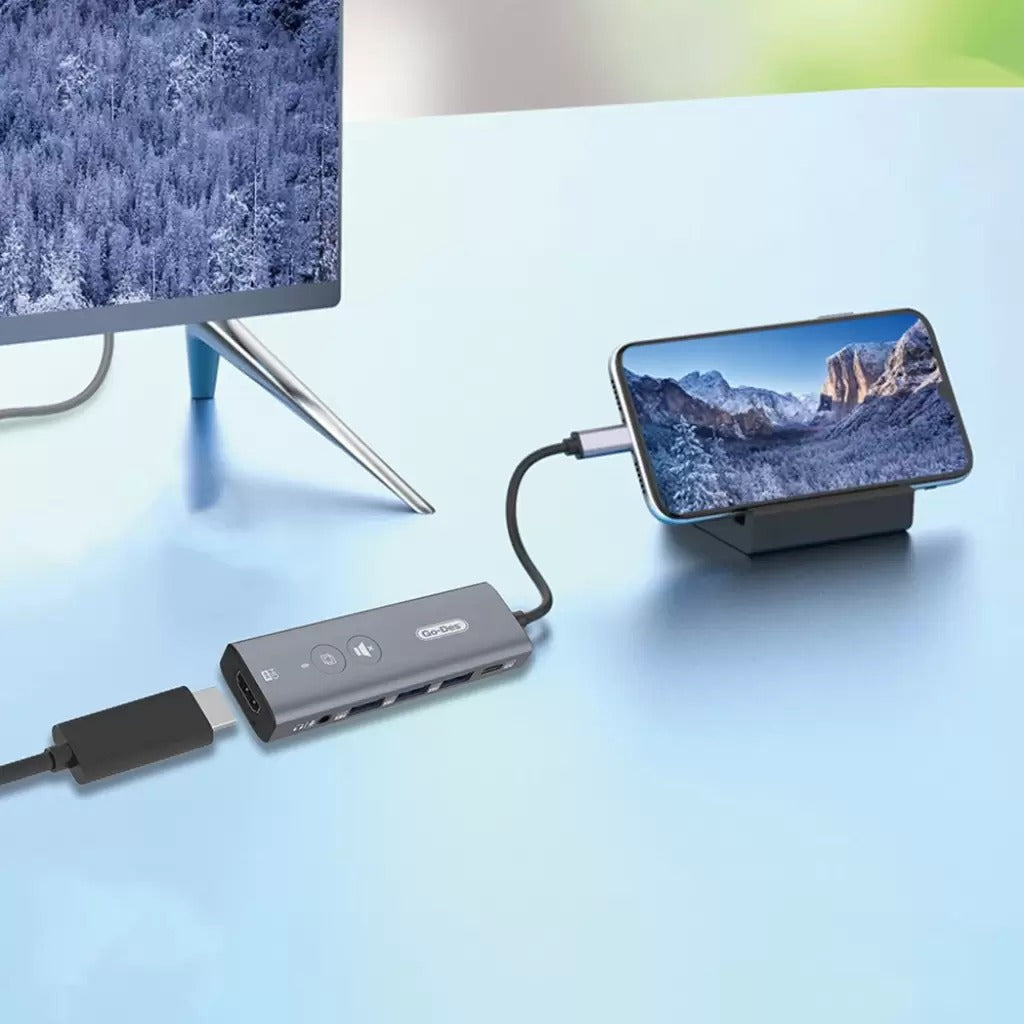 محطة إرساء 4K Ultra HD 6 في 1 USB-C HDMI مع شاشة فورية GD-6903 محطة إرساء 4K Ultra HD 6 في 1 USB-C HDMI مع شاشة فورية GD-6903