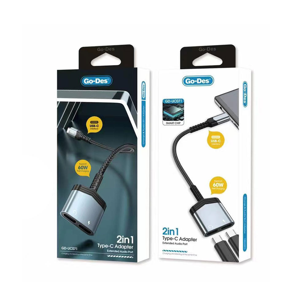 كابل محول شحن وصوت 2 في 1 من النوع C GD-UC071 كابل محول شحن وصوت 2 في 1 من النوع C GD-UC071