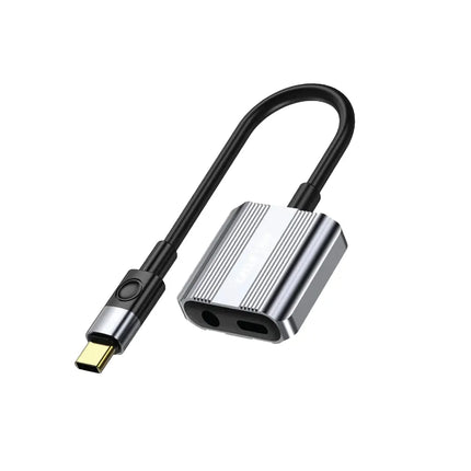 Green Lion 2-in-1 Type-C Splitter Adapter - USB-C to 3.5mm AUX & USB-C Charging Port - Grey