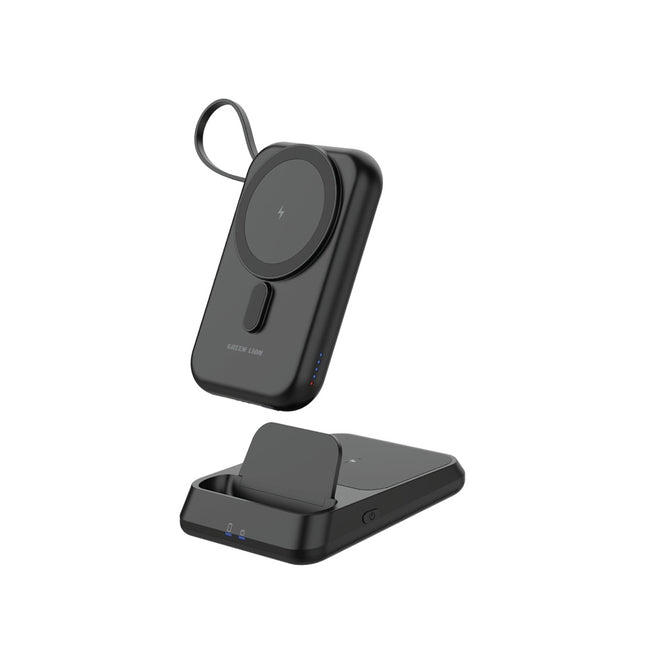 بنك طاقة جرين ليون (Green Lion) 3 في 1 ماج سيف 10000 مللي أمبير - شحن سريع 22.5 واط - شحن لاسلكي 15 واط - ستاند مدمج - أسود