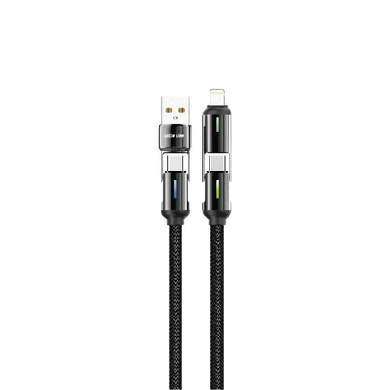 Green Lion 4-in-1 LED Braided Cable 1.2m - 60W Power Delivery Fast Charging with Digital Display - Black