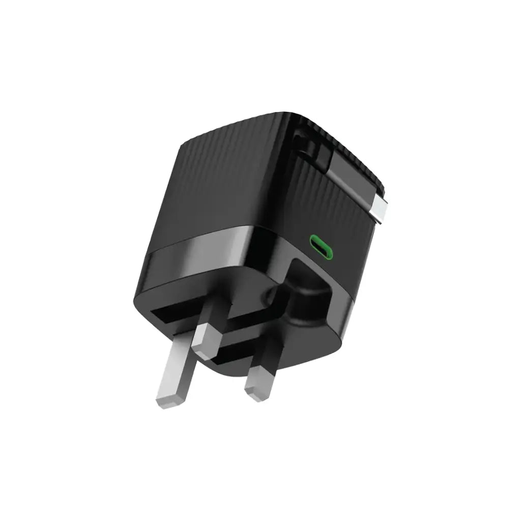 شاحن جداري جرين ليون (Green Lion) تقنية GaN بقوة 65 واط مع كابل USB-C مدمج قابل للسحب - أسود / أبيض
