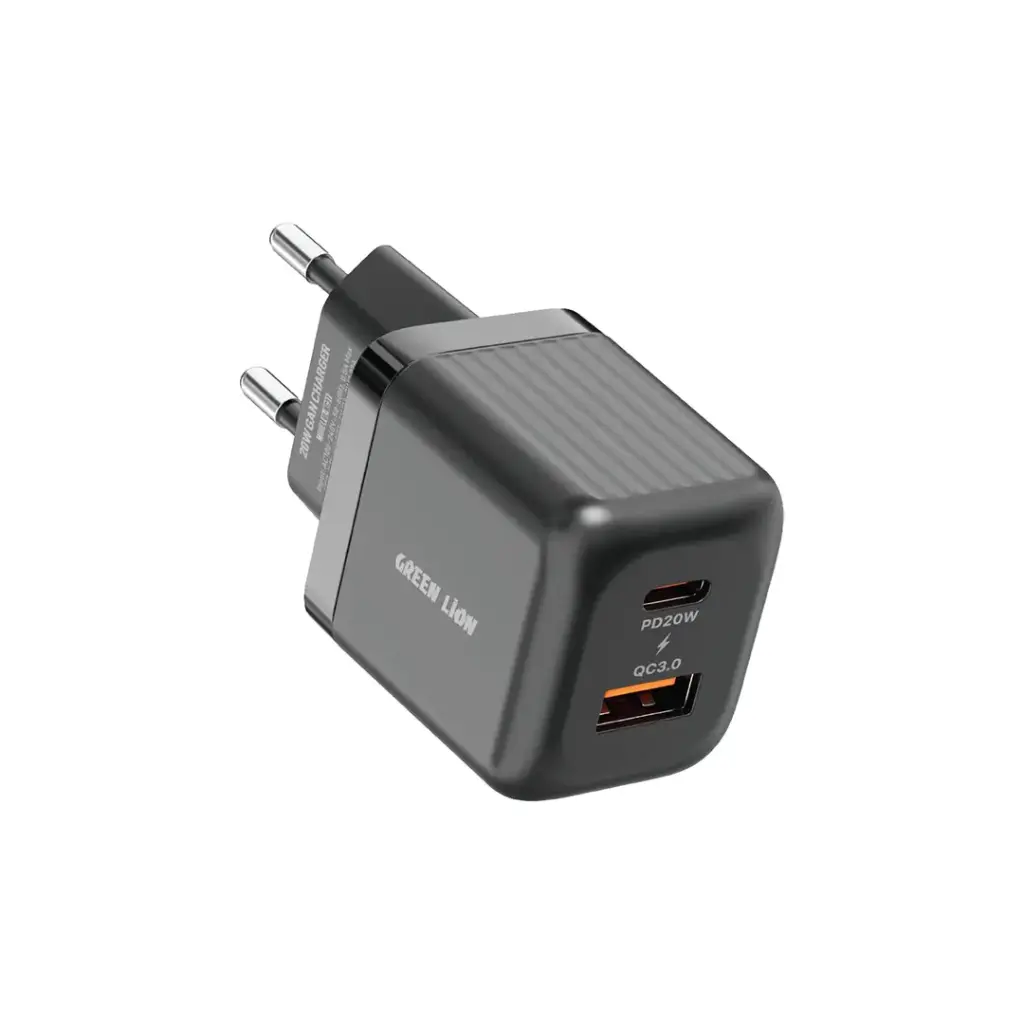 Green Lion Ultra Compact GaN 20W Wall Charger Dual Port USB-A USB-C with Bonus USB-C Cable Black Green Lion Ultra Compact GaN 20W Wall Charger Dual Port USB-A USB-C with Bonus USB-C Cable Black