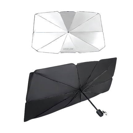 Green Lion Car Windshield Sunshade Umbrella - Heat Insulation & UV Protection - Foldable Design - Black