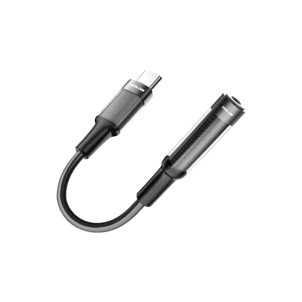 محول جرين ليون (Green Lion) من USB-C إلى منفذ سماعة 3.5 مم AUX - طول 12 سم - أسود