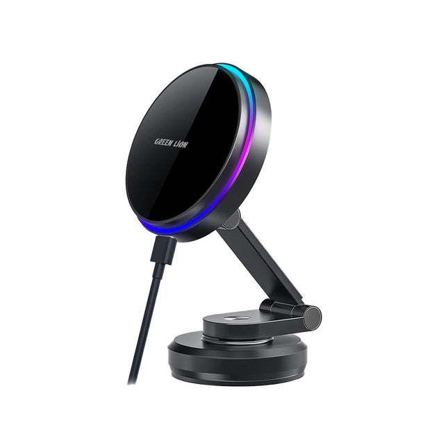 شاحن وحامل سيارة جرين ليون (Green Lion) ماج سيف - شحن لاسلكي سريع 15 واط - تثبيت مغناطيسي قوي - دوران 360 درجة - أسود