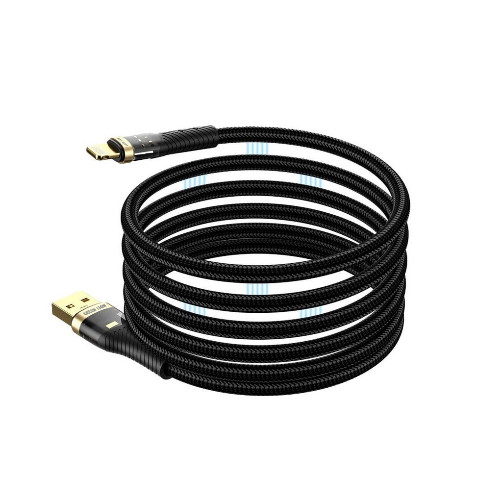 كابل جرين ليون (Green Lion) المغناطيسي من USB-A إلى Lightning - كابل شحن ومزامنة بتنظيم ذاتي - أسود كابل جرين ليون (Green Lion) المغناطيسي من USB-A إلى Lightning - كابل شحن ومزامنة بتنظيم ذاتي - أسود