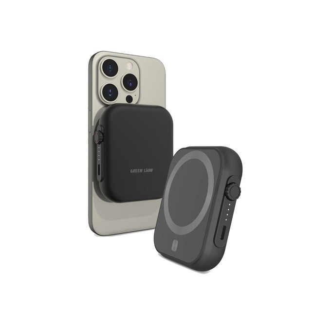 بنك طاقة جرين ليون (Green Lion) ماج سيف تريو 5000 مللي أمبير - شحن سريع PD 20W - شحن لاسلكي 15 واط - ستاند مدمج - أسود