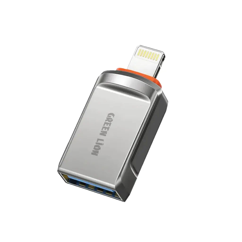 وصلة جرين ليون (Green Lion) OTG - من USB-A إلى USB-C و Lightning - نقل بيانات سريع - ألومنيوم متين - رمادي