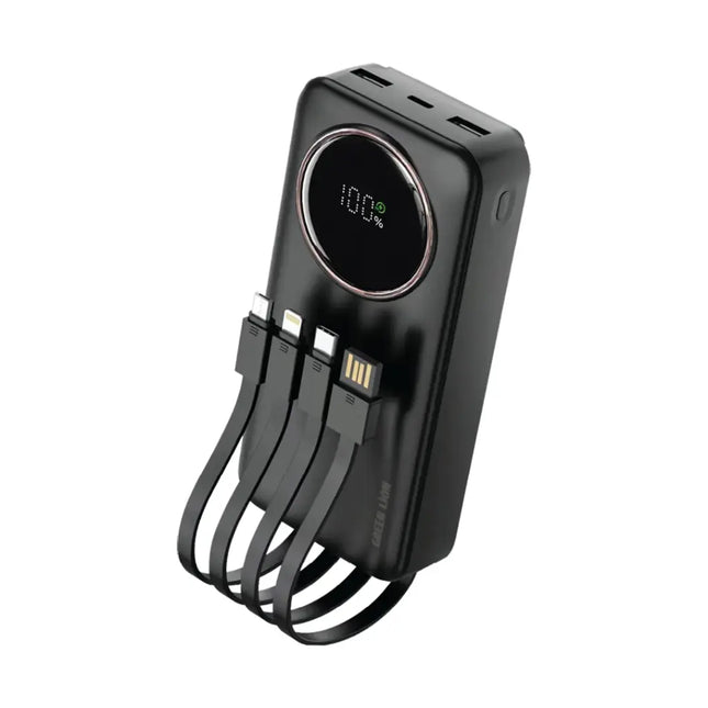 بنك طاقة جرين ليون (Green Lion) باور بلس 20000 مللي أمبير - شحن سريع 22.5 واط - كيبلات USB-C و Lightning مدمجة - شاشة رقمية LED - أسود