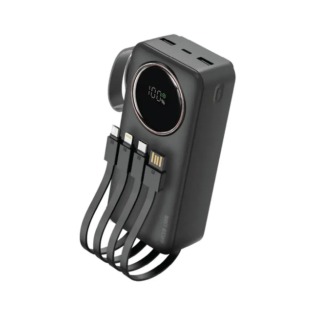 بنك طاقة جرين ليون (Green Lion) باور بلس 30000 مللي أمبير - شحن سريع 22.5 واط - كيبلات USB-C و Lightning مدمجة - سعة هائلة - أسود