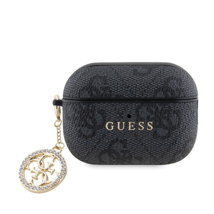 كفر سماعات أيربودز برو 2 من جيس (Guess) بنقشة 4G مع تعليقة مرصعة بالكرستال - أسود وبني