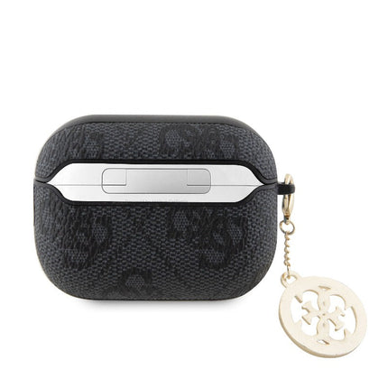 كفر سماعات أيربودز 4 من جيس (Guess) بنقشة 4G مع شعار معدني كلاسيكي - أسود وبني