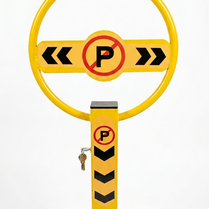 Manual Folding Parking Barrier Lock - Circular Bollard Design with Key Lock, Weather-Resistant Steel Post for Private Parking Security