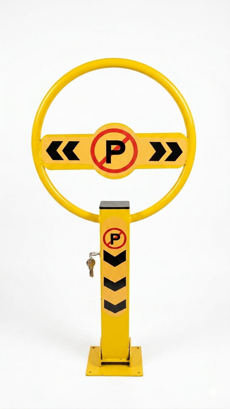 Manual Folding Parking Barrier Lock - Circular Bollard Design with Key Lock, Weather-Resistant Steel Post for Private Parking Security Manual Folding Parking Barrier Lock - Circular Bollard Design with Key Lock, Weather-Resistant Steel Post for Private Parking Security
