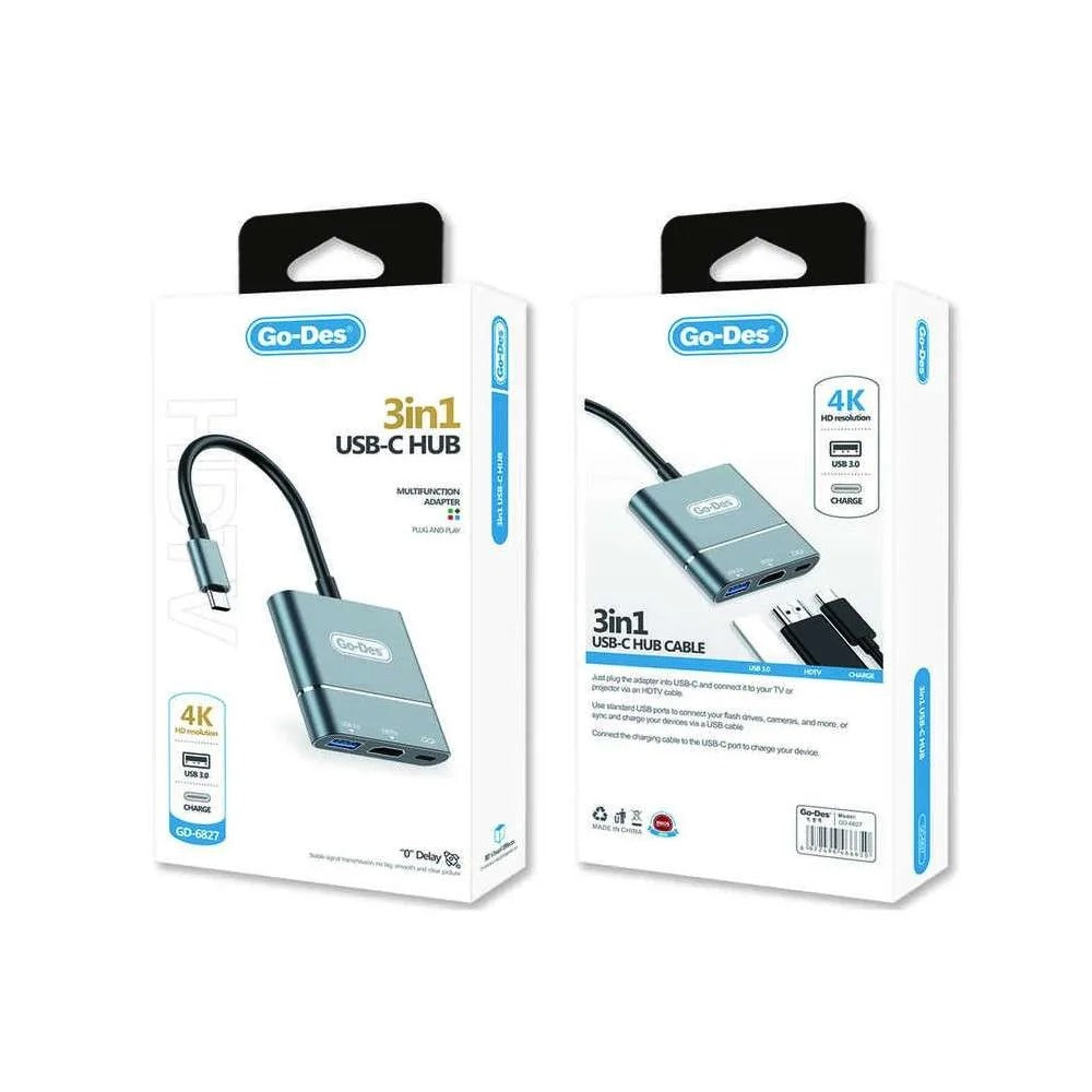 كابل محول متعدد الوظائف 3 في 1 بمنفذ USB-C GD-6827 كابل محول متعدد الوظائف 3 في 1 بمنفذ USB-C GD-6827