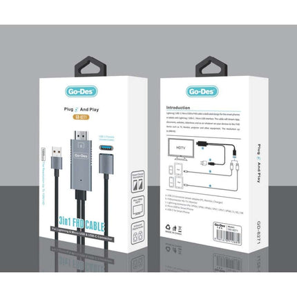 3-in-1 HDTV to Lightning, Micro USB, and Type-C Connector Cable GD-8271