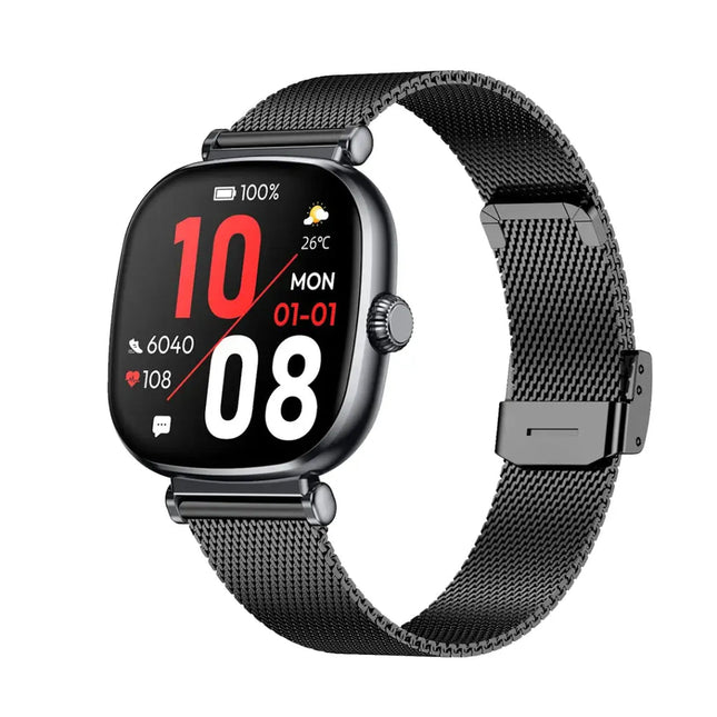 ساعة جرين ليون (Green Lion) برنسيس الذكية - تصميم أنيق - اتصال بلوتوث - تتبع الصحة - أسود لامع / ذهبي لامع