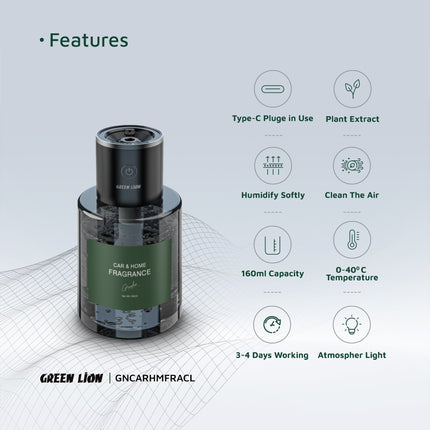 معطر السيارة والمنزل من جرين ليون (Green Lion) - رائحة فاخرة تدوم طويلاً - تصميم زجاجي شفاف - 65 مل
