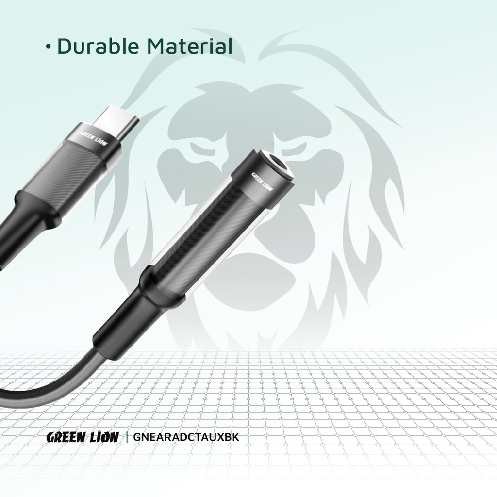 محول جرين ليون (Green Lion) من USB-C إلى منفذ سماعة 3.5 مم AUX - طول 12 سم - أسود محول جرين ليون (Green Lion) من USB-C إلى منفذ سماعة 3.5 مم AUX - طول 12 سم - أسود