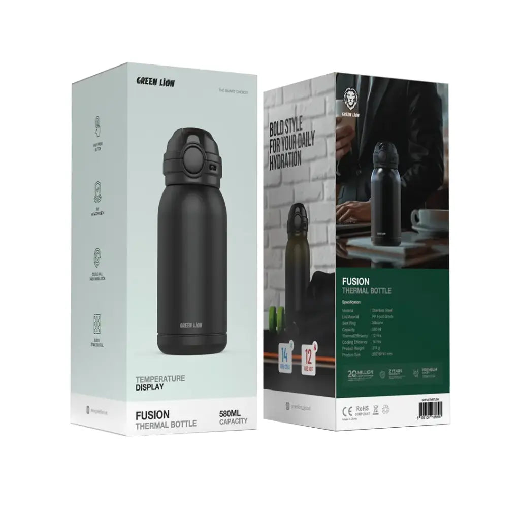 مطرة ماء حرارية جرين ليون (Green Lion) فيوجن 600 مل - شاشة LED ذكية لعرض درجة الحرارة - ستانلس ستيل - أسود مطرة ماء حرارية جرين ليون (Green Lion) فيوجن 600 مل - شاشة LED ذكية لعرض درجة الحرارة - ستانلس ستيل - أسود