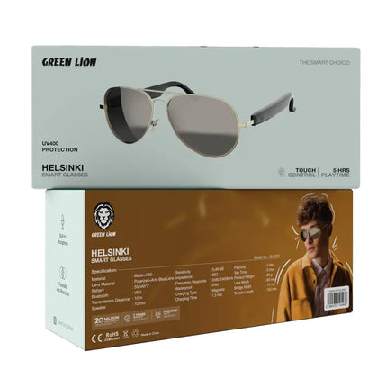 Green Lion Helsinki Smart Glasses - Wireless Bluetooth Audio & Integrated HD Microphone - Black