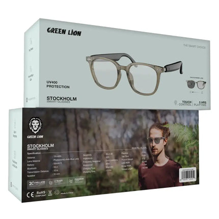 Green Lion Stockholm Smart Glasses - Open-Ear Bluetooth Audio & Hands-Free Calling - Black