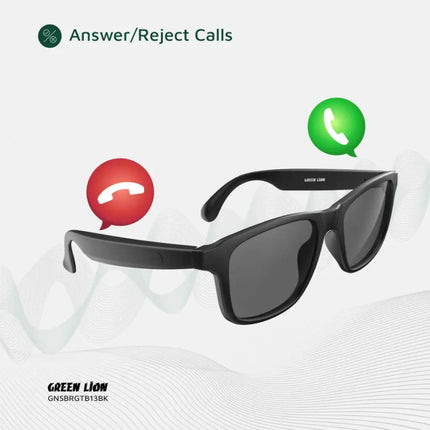 Green Lion Sydney Smart Glasses - Wireless Bluetooth Audio & Integrated Microphone - Black