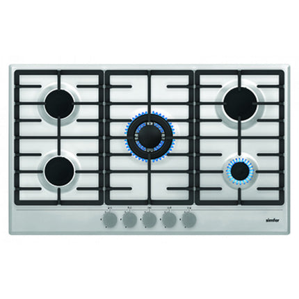 Simfer 90cm Built-in Gas Hob with 5 Burners, High-Efficiency Wok Burner & Cast Iron Pan Supports - Inox (H9503 VGRM)