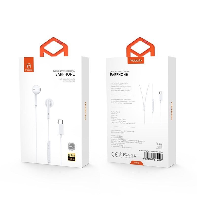 سماعات أذن رقمية من Type-C من Mcdodo - أبيض HP7500 سماعات أذن رقمية من Type-C من Mcdodo - أبيض HP7500