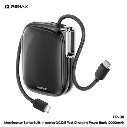 Remax FP-38 10,000mAh Power Bank — QC 22.5W Fast Charging with Built-In Cable