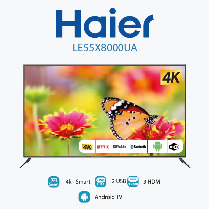 تلفزيون ذكي فائق النحافة بدقة 4K مقاس 55 بوصة من Haier تلفزيون ذكي فائق النحافة بدقة 4K مقاس 55 بوصة من Haier