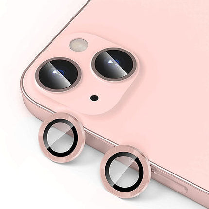 واقي عدسة زجاجي بإطار معدني أصلي من BLUEO NPB27 (قطعتان/عبوة) لهاتف iPhone 15 (6.1″/6.7″) - وردي
