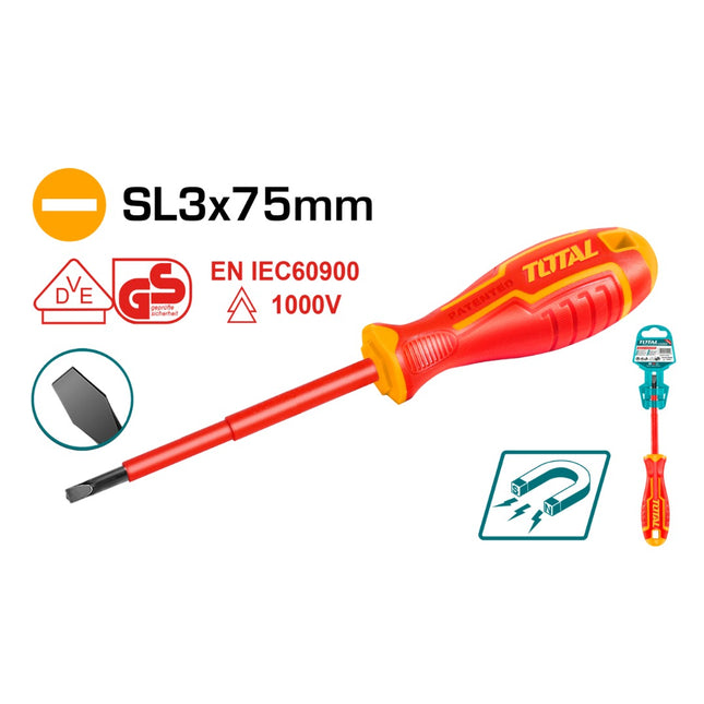 Total THTIS3075 SL3x75mm Insulated Flathead Screwdriver 