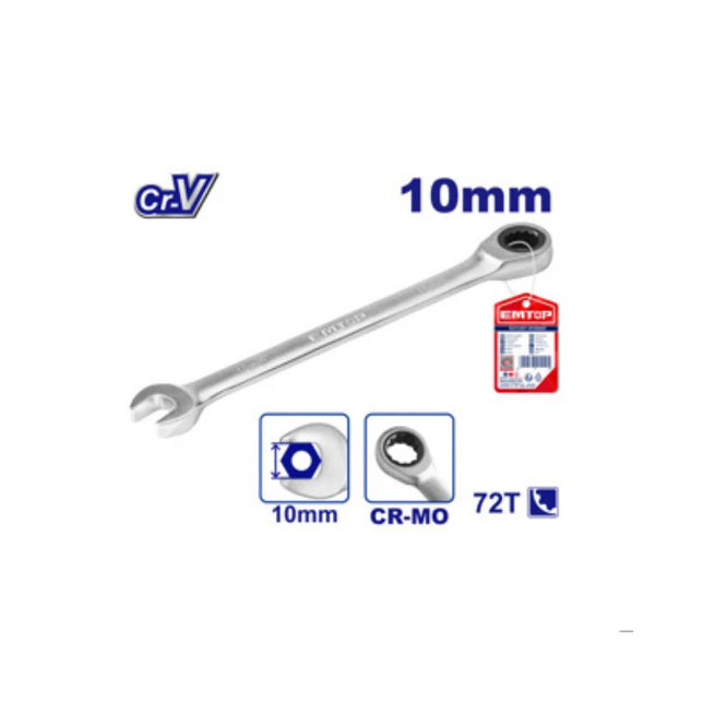 EMTOP ECSPAR101 10mm Ratcheting Combination Wrench
