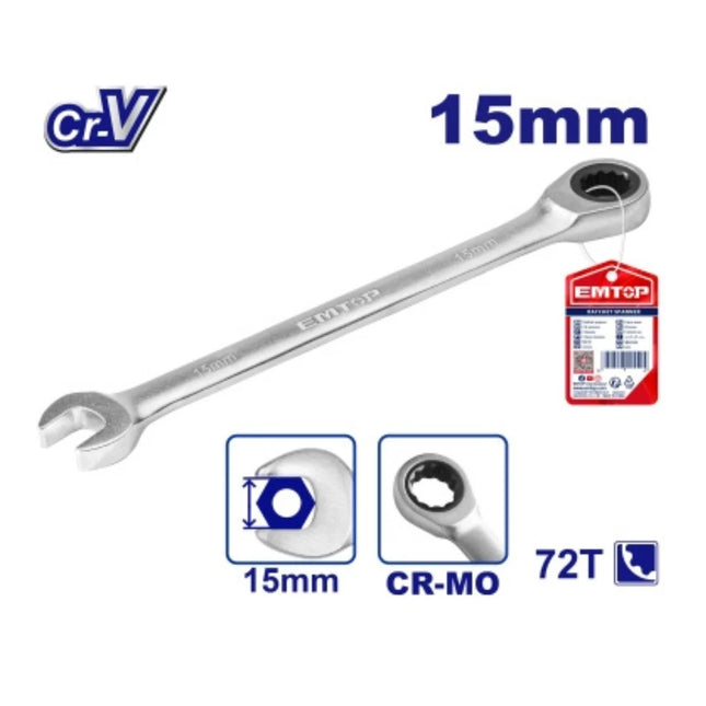 EMTOP ECSPAR151 15mm Ratcheting Combination Wrench