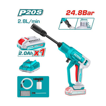 Total TPWLI20362 Cordless Pressure Washer 20V 24.8 Bar with 2.0Ah Battery
