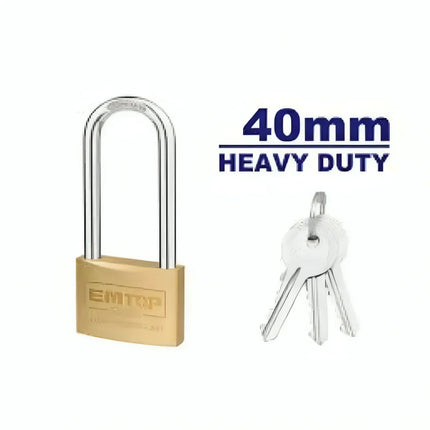 EMTOP EPDKB4021L  40mm Brass Padlock with Long Shackle