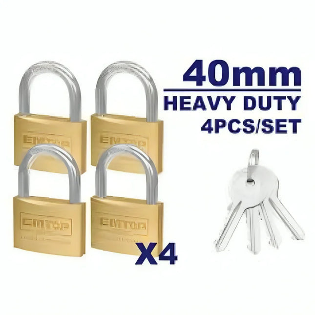 EMTOP EPDKB4402 40mm Brass Padlock Set – 4 Pieces