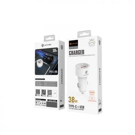 LENYES CA878 Car Charger with Type-C to Lightning Cable -White