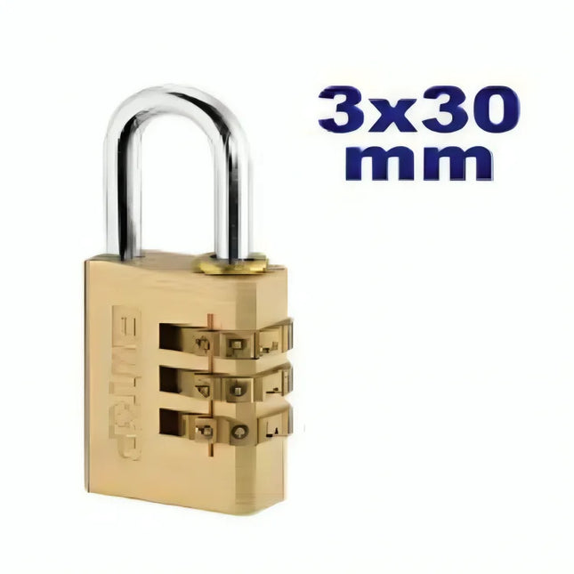 EMTOP EPDKC3033  30mm Brass Combination Padlock – 3-Digit