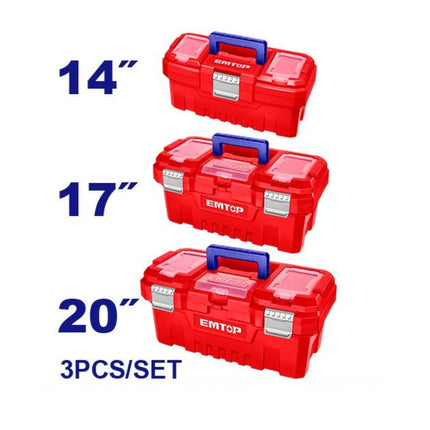 EMTOP EPBXK0302   3 Plastic Tool Boxes Set – 14", 17", 20"