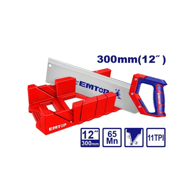 EMTOP EHASMB3001 12 inch Hand Wood Saw with Miter Box 