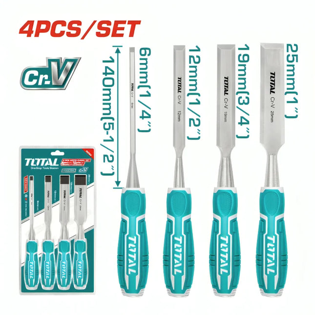 Total THT41K0401  Wood Chisel Set – 4 Pieces