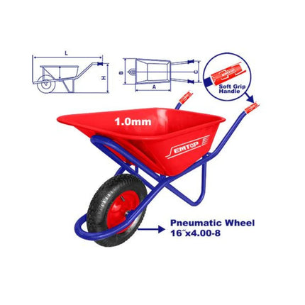 EMTOP EWBW4018G Heavy-Duty Concrete Wheelbarrow 90L 
